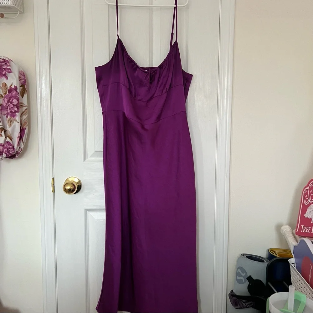 Purple Satin Slip Dress with Spaghetti Straps - Picture 6 of 6